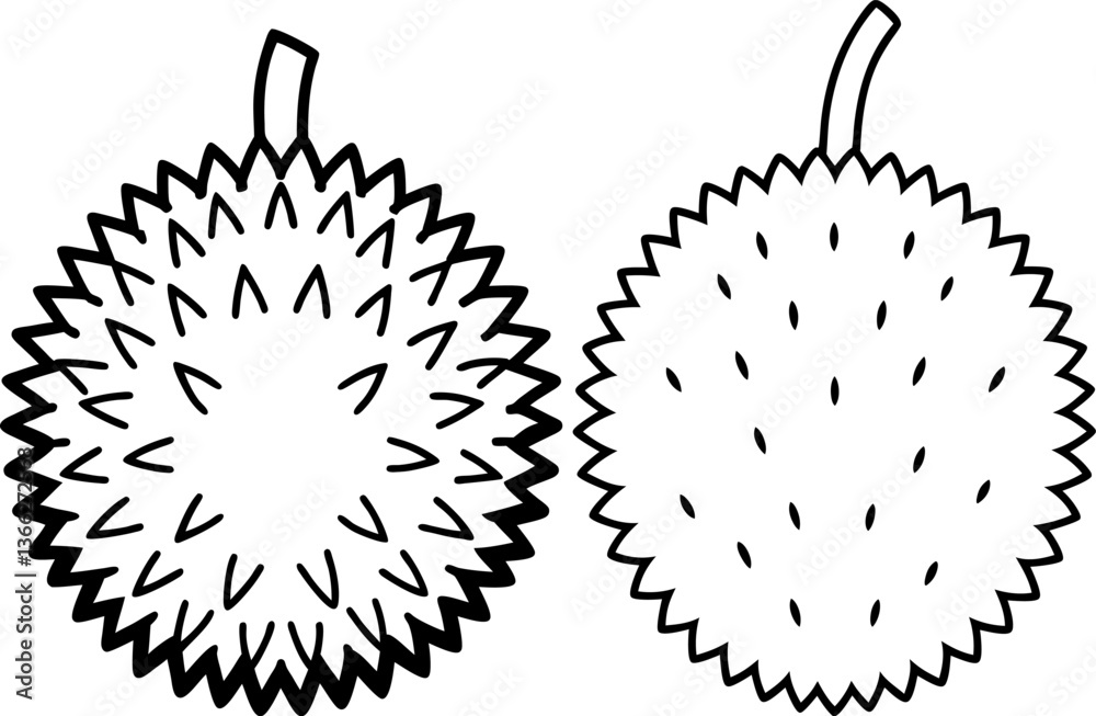 Durian line art vectors collection black and white, Vector of fresh fruits set design Durian line art vectors collection black and white, Vector of fresh fruits set design