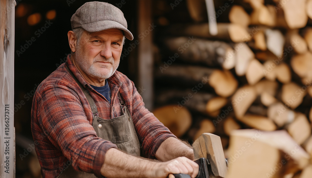 Senior Carpenter Woodworker Craftsman Lumberjack Using Plane Tool