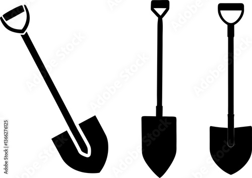 Black shovel tools vectors collection black and white, Vector of shovel simple set design