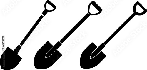 Black shovel tools vectors collection black and white, Vector of shovel simple set design