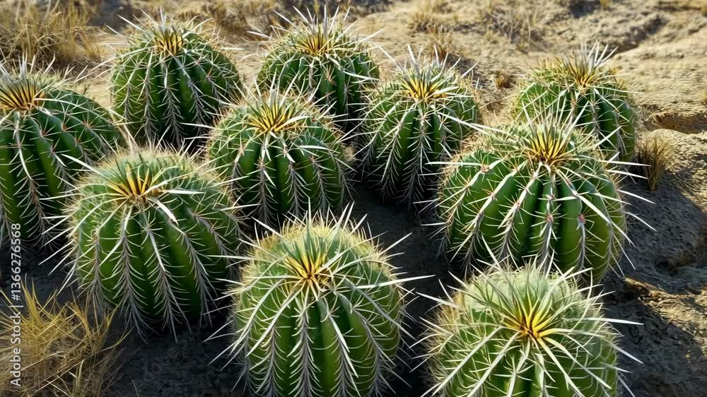 Cacti cluster thriving in arid desert landscape under bright sunlight Cacti cluster thriving in arid desert landscape under bright sunlight