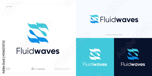 Creative wave logo icon design vector, symbol modern water waves sea or ocean, nature fluid sign with wave water. or surge fluctuate with blue color, geometric logotype illustration templates element.
