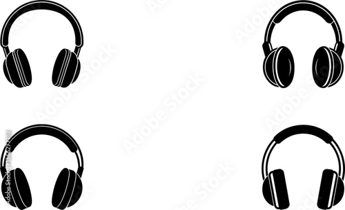 Headphone vectors collection black and white, Vector of earphones set design
