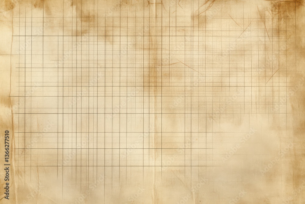 Fototapeta premium Vintage graph paper texture with aged parchment and sepia tones featuring subtle grid lines and weathered details for timeless authenticity