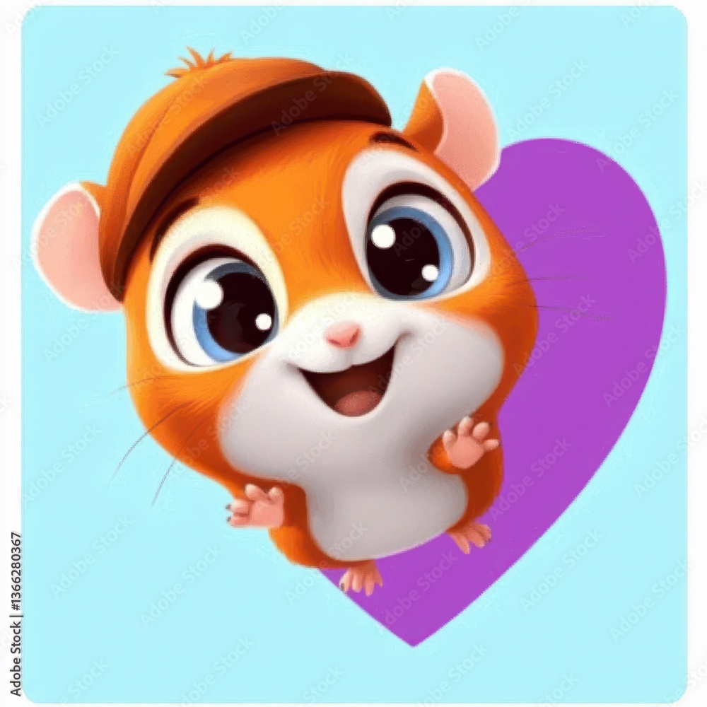Fototapeta premium Adorable Cartoon Hamster with Big Eyes and Hat