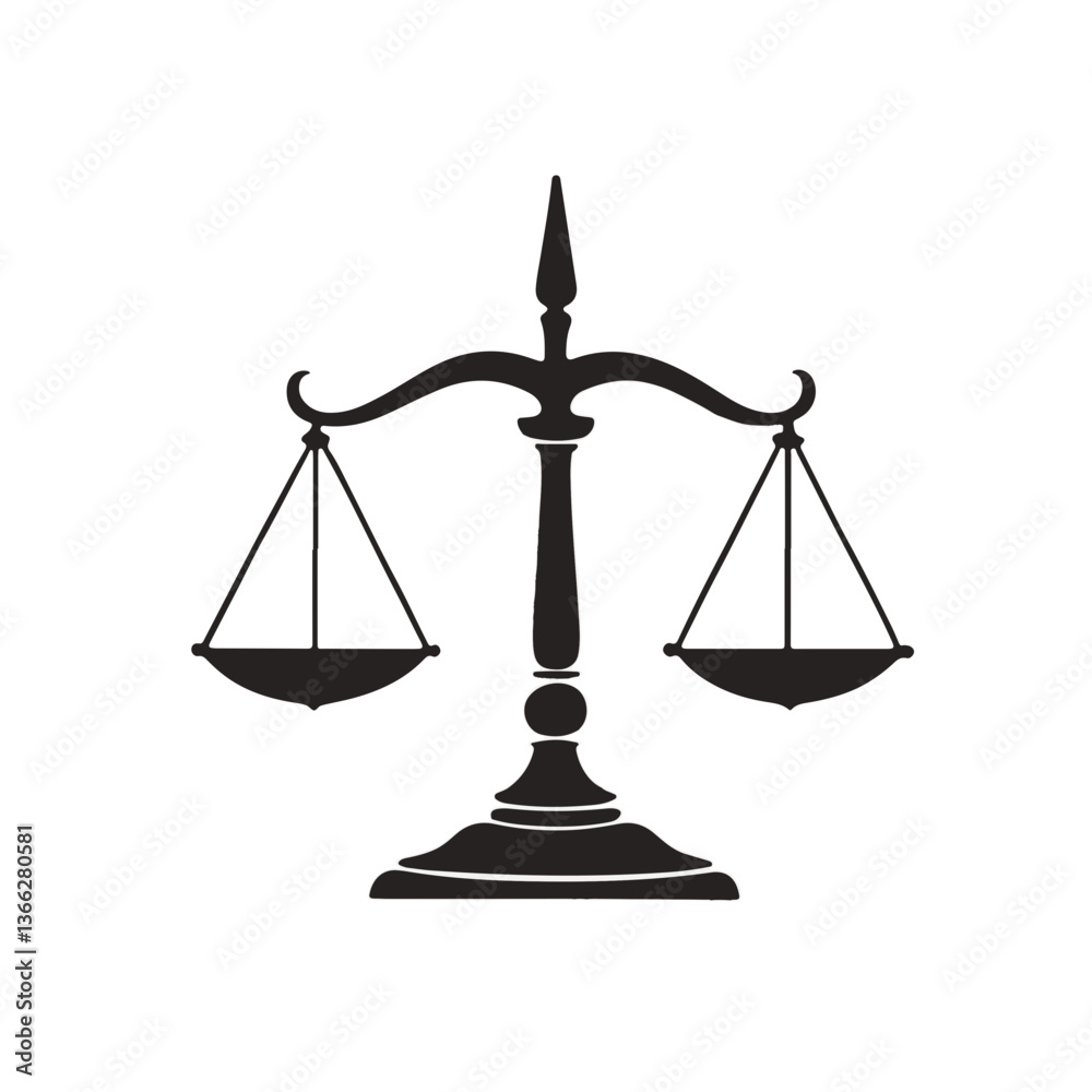 Stylized black and white Zodiac Sign Libra illustration with intricate patterns and bold features