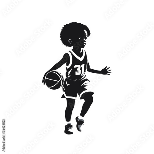 Young boy kid basketball player dribbling on the court during a practice session in a recreational facility