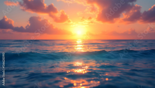 Gentle Waves Crashing On Shore At Sunrise