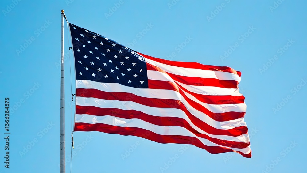 Obraz premium flag of united states waving in the wind against a bright blue sky