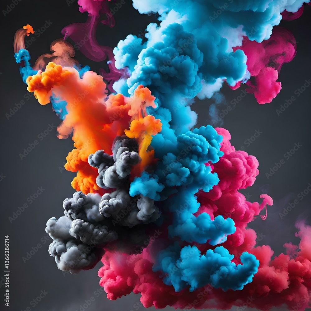 Fototapeta premium Colorful Explosion of Smoke in Dark Studio Background
