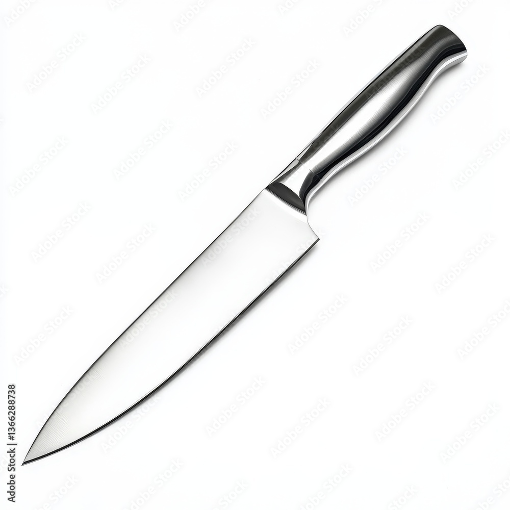 Obraz premium a single stainless steel kitchen knife isolated on white background