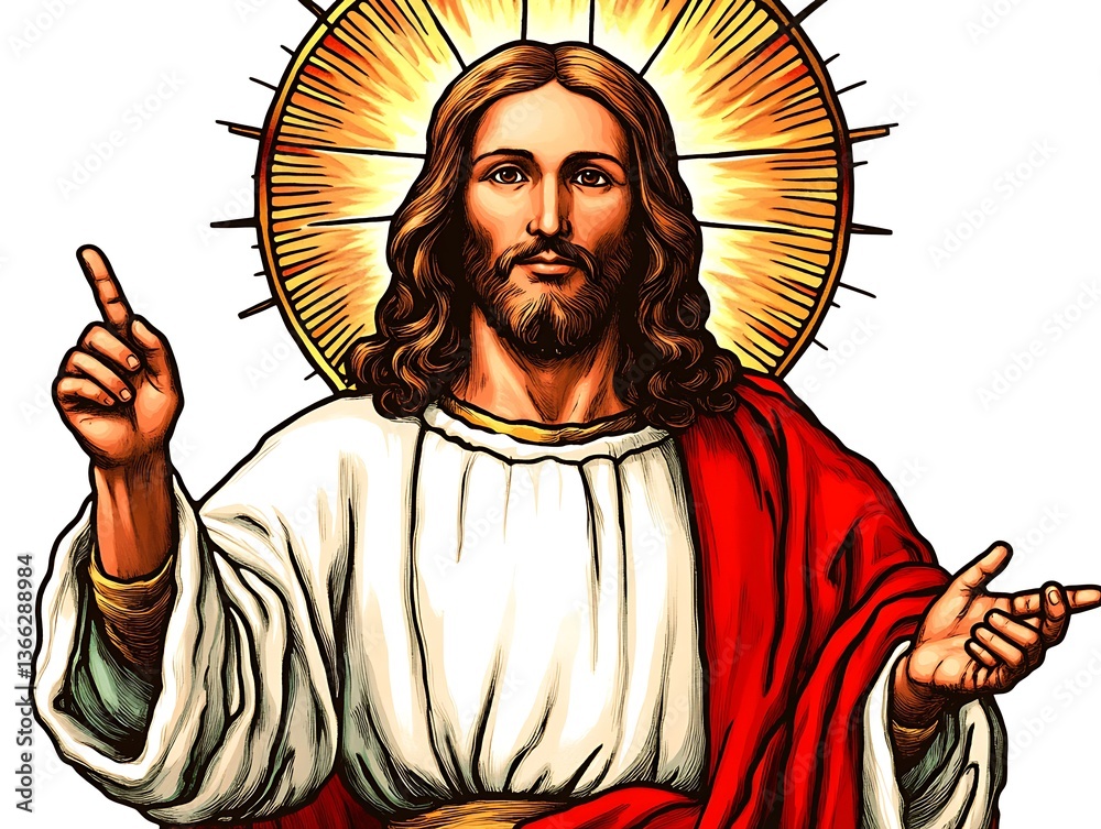 Obraz premium A religious illustration depicting a figure with a radiant halo