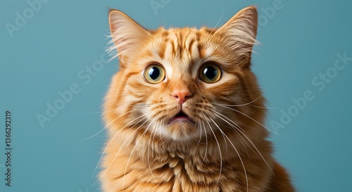 Cat Face Close up, Surprised, shocked cat face isolated on a pastel color background with copy space