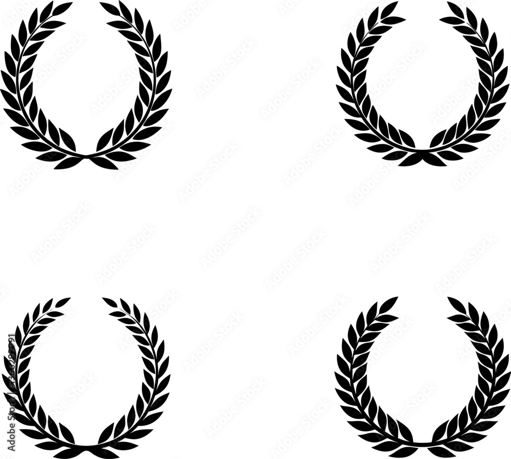 Laurel wreath vectors collection black and white, Vector of black laurel wreath round style set design