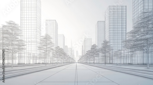 City street blueprint illustration; architectural design concept; modern cityscape sketch