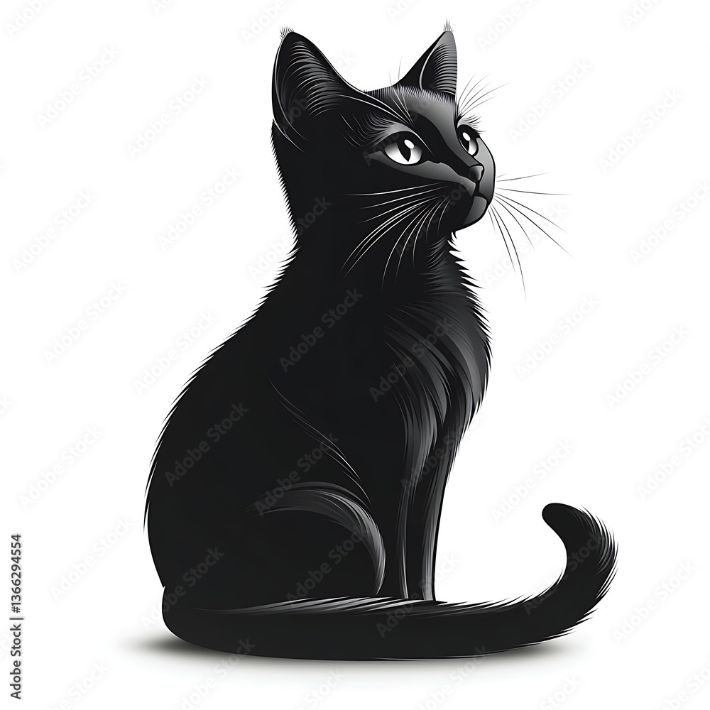 Fototapeta premium Whiskered black cat drawing with attitude high resolution photo