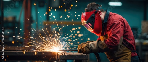 industrial welder creating sparks in a metal factory