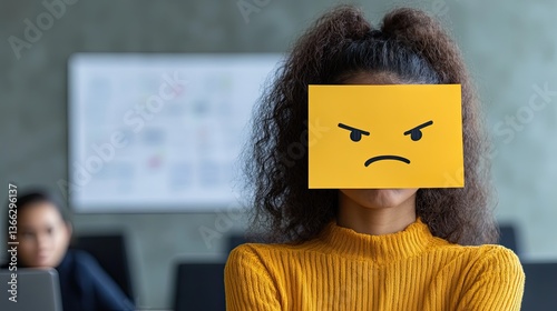 An annoyed person covering their eyes with a yellow emoticon
