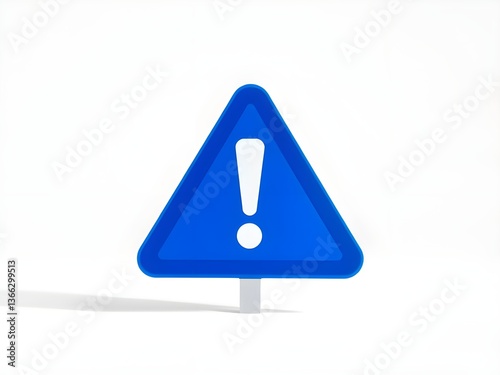 blue warning sign with a white exclamation mark isolated on white