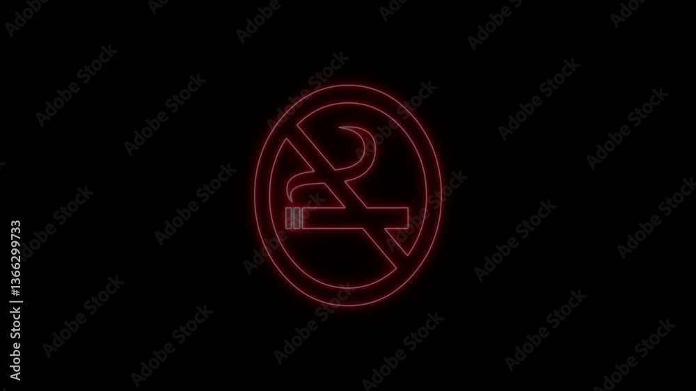 No smoking sign icon warning neon lights.No smoking neon sign animation in a black background 4k animation. No smoking sign icon warning neon lights.No smoking neon sign animation in a black background 4k animation.