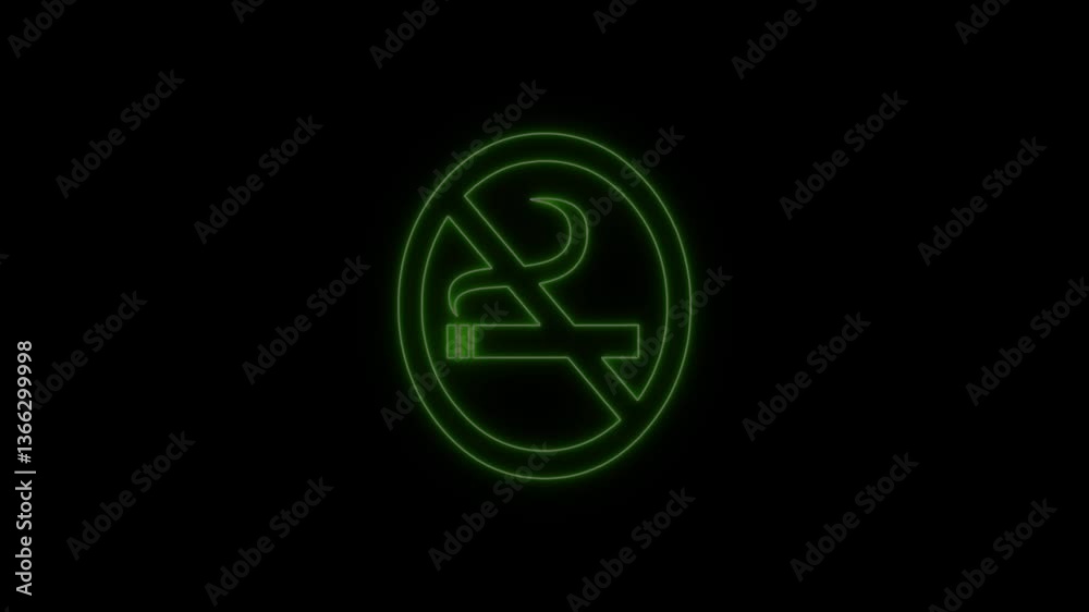Abstract neon No smoking icon black background 4k animation. Abstract neon No smoking icon black background 4k animation.