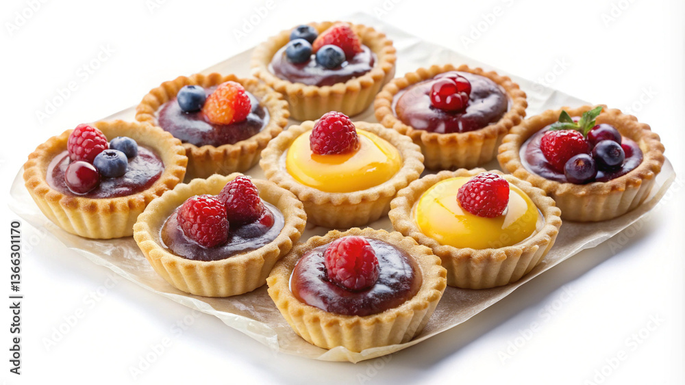 Assortment of Delicious Mini Fruit Tarts with Raspberry Blueberry Cranberry and Lemon Curd Fillings Assortment of Delicious Mini Fruit Tarts with Raspberry Blueberry Cranberry and Lemon Curd Fillings