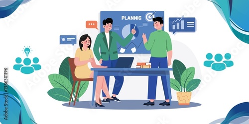 Teamwork, Teamworking, Cooperation, Partnership, Business Concept Design Illustration Vector. Professional Team Work Icon Poster. Marketing, Collaboration, Professional, Solution, Planner, People 