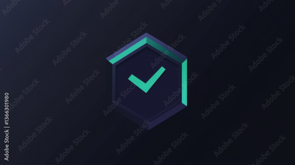 Modern 3D Checkmark Icon on Geometric Background for Digital Security Modern 3D Checkmark Icon on Geometric Background for Digital Security