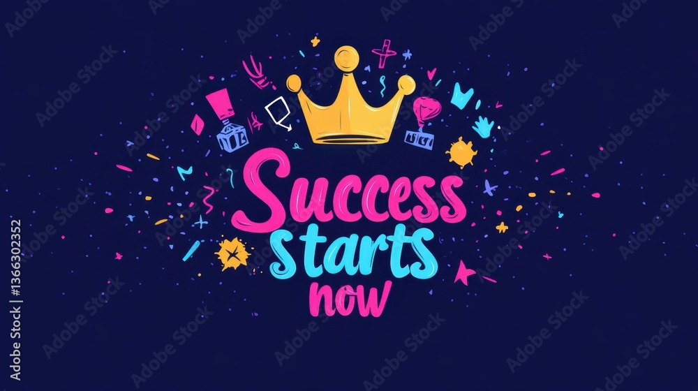 Motivational Graphic with Crown and Inspiring Quote for Achieving Success Motivational Graphic with Crown and Inspiring Quote for Achieving Success