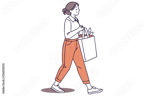 Elegant Woman with Shopping Bag Vector Illustration