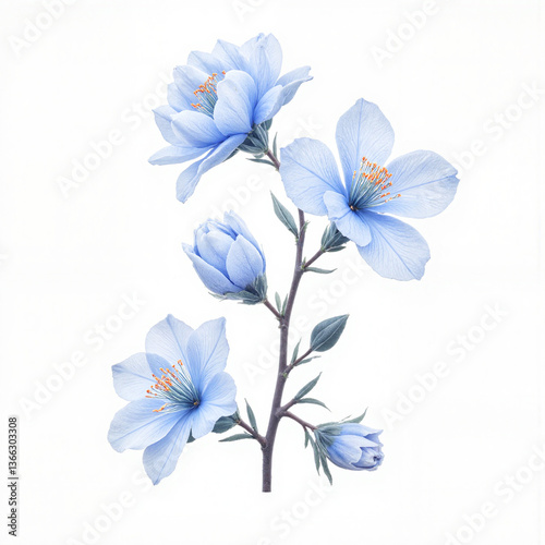 Delicate blue flower branch in pastel tones, botanical elegance
