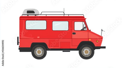 Wallpaper Mural Red Retro Camper Van Illustration with Roof Rack on White Background Torontodigital.ca