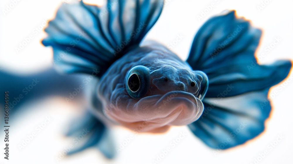 Fototapeta premium Captivating close-up of a vibrant blue betta fish swimming in crystal-clear water