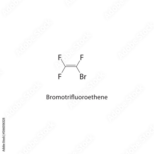 Bromotrifluoroethene skeletal structure. Halogenated Alkene compound schematic illustration. Simple diagram, chemical formula.