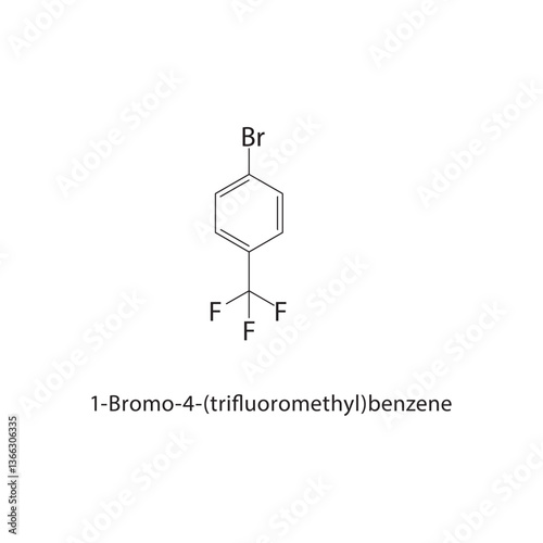 1-Bromo-4-(trifluoromethyl)benzene skeletal structure. Halogenated Aromatic Compound compound schematic illustration. Simple diagram, chemical formula.
