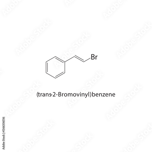 (trans-2-Bromovinyl)benzene skeletal structure. Vinyl Bromide compound schematic illustration. Simple diagram, chemical formula.