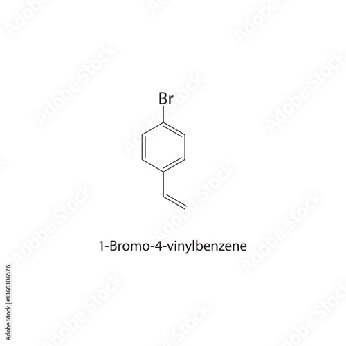 1-Bromo-4-vinylbenzene skeletal structure. Vinyl Bromide compound schematic illustration. Simple diagram, chemical formula.