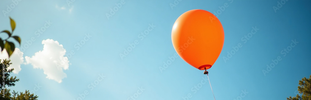 Obraz premium A Vibrant Neon Orange Balloon Floats Gently Through The Air Adding A Pop Of Color To The Scenery Nearby.