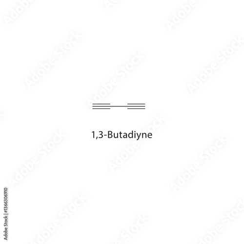 1,3-Butadiyne skeletal structure. Alkyne compound schematic illustration. Simple diagram, chemical formula.