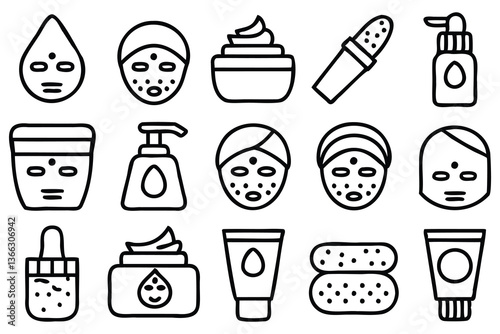skin care editable stroke outline icons set