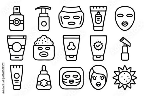 skin care editable stroke outline icons set