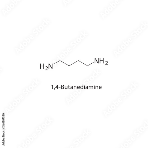 1,4-Butanediamine skeletal structure. Diamine compound schematic illustration. Simple diagram, chemical formula.