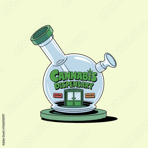 Vector Illustration Cartoon Glass Bong Shaped Cannabis Marijuana Dispensary Building
