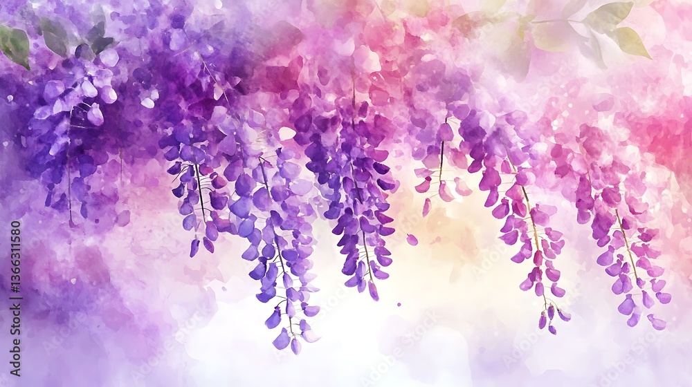 Abstract violet hanging flowers painted bloom floral dreamy garden image Abstract violet hanging flowers painted bloom floral dreamy garden image
