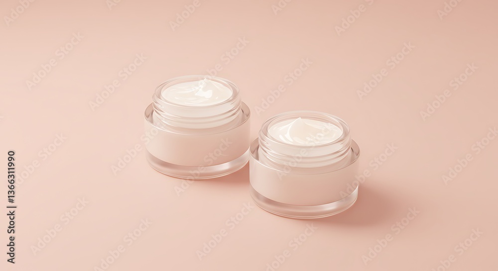 Two Cream Jars on Pink Background for Skincare or Cosmetic Mockup Two Cream Jars on Pink Background for Skincare or Cosmetic Mockup