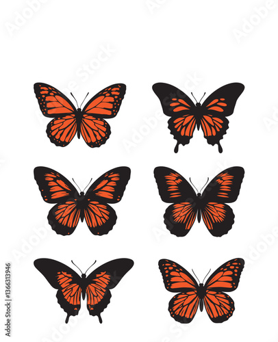 Wallpaper Mural Collection of six orange and black butterflies vector design  on a white background Torontodigital.ca