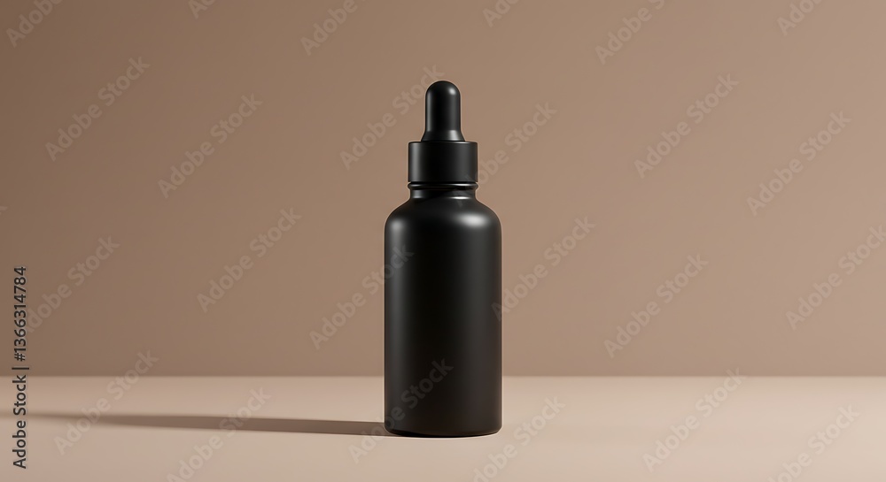Black Dropper Bottle Mockup for Cosmetic Product Presentation Against Neutral Background Black Dropper Bottle Mockup for Cosmetic Product Presentation Against Neutral Background