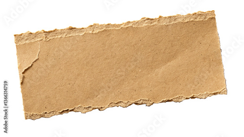 torn brown paper piece on simple white backdrop isolated on white background.