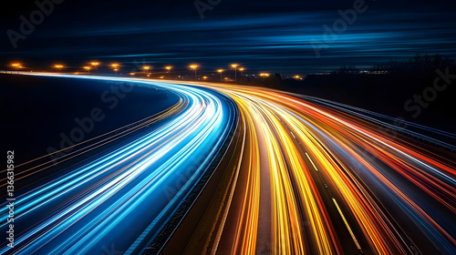 A highway at night with long exposure lights