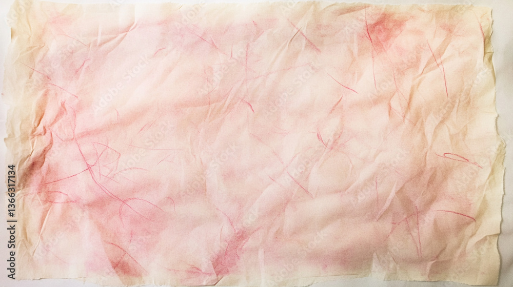 Fototapeta premium A textured, abstract background featuring soft pink and beige hues, reminiscent of crumpled paper or fabric.